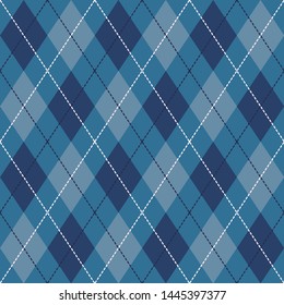 Blue, Black  and  White Seamless Argyle Pattern Vector Background. Can Be Used for Wallpaper, Pattern Fills, Web Page Background, Surface Textures
