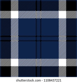 Blue, black and white tartan plaid Scottish pattern