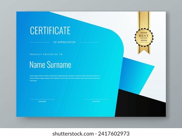 Blue black and white vector flat and gradient modern certificate template for corporate or awards