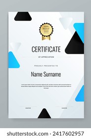 Modelo de diseño de certificados corporativos de tipo profesional y vectores en blanco y negro azul
