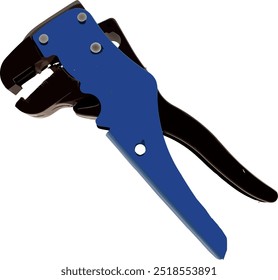 Blue and black wire stripper tool laying on a white background