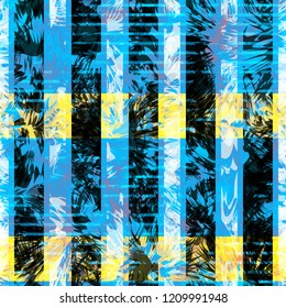 Blue, black, yellow grunge seamless texture. Striped pattern. Abstract vector background for web page, banners backdrop, fabric, home decor, wrapping