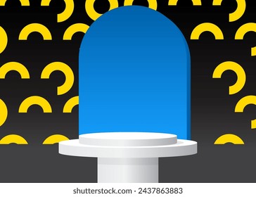 Blue, black, yellow and white mockup product display. Vector cylinder pedestal podium. Stage showcase for presentation.