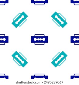 Icono de afeitadora de hoja azul aislado patrón sin fisuras sobre fondo blanco.  Vector