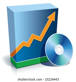 Blue blank 3d box with a graph and CD.