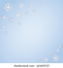 Blue blank background with paper like snowflakes 