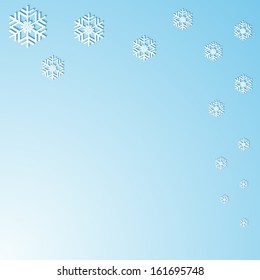 Blue blank background with paper like snowflakes 