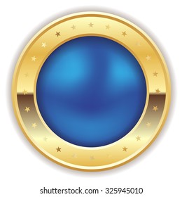 Blue blank badge with gold border on white background