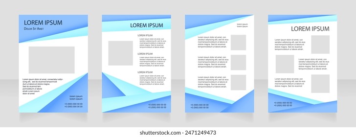 Diseño de diseño de folleto en blanco azul. Información de agencia inmobiliaria. Conjunto de Plantillas de póster de Vertical con espacio de copia vacío para texto. Colección de informes corporativos prefabricados. Páginas de papel de folleto editables