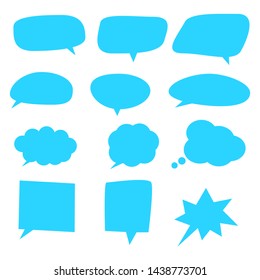 blue blank cartoon speech bubbles set with different shape isolated on white background. vector illustration