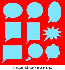 blue blank cartoon speech bubbles with different shape set on red background. vector illustration