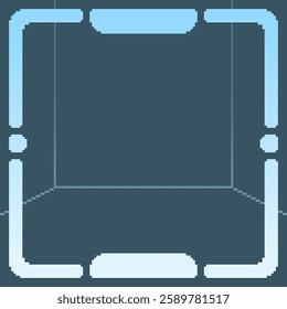 Blue Blank Cube Room with HUD Frame Superimposed Template Backgroune, Pixel Art Style