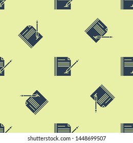 Blue Blank notebook and pen icon isolated seamless pattern on white background. Paper and pen.  Vector Illustration