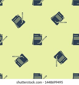 Blue Blank notebook and pencil with eraser icon isolated seamless pattern on white background. Paper and pencil.  Vector Illustration