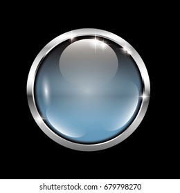 Blue blank round background with a silver frame, with space for your text. Vector illustration.