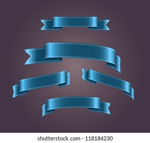 Blue blank silky vector ribbon tags collection