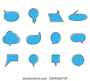 blue blank speech bubble and message icons set