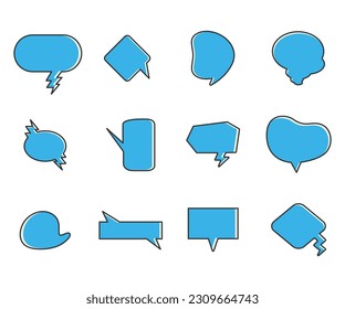 blue blank speech bubble and message icons set