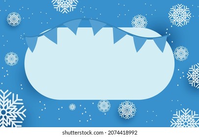 blue blank square label decorated with snowflakes,vector illustration of winter, christmas and new year background.