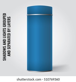 Blue Blank Tin can packaging mockup. Tea, coffee, dry products, gift box. Place your design over the box.