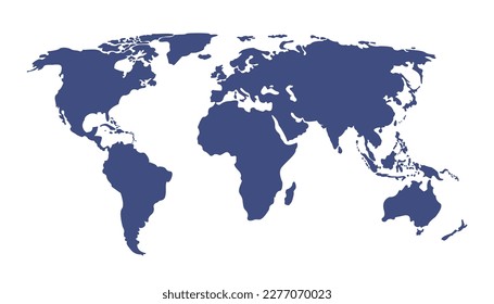 Blue blank vector map of the world  isolated on white background. Flat Earth, Globe worldmap icon.