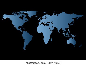 Blue blank world map, Isolated on dark background.