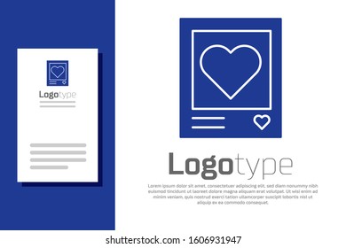 Blue Blanks photo frames and hearts icon isolated on white background. Valentines Day symbol. Logo design template element. Vector Illustration