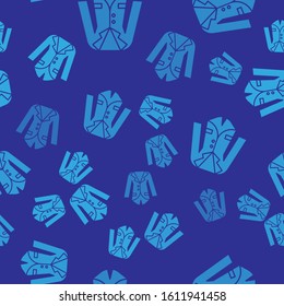 Blue Blazer or jacket icon isolated seamless pattern on blue background.  Vector Illustration