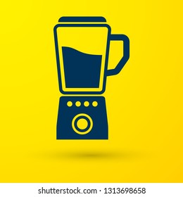 Blue Blender icon isolated on yellow background. Kitchen electric stationary blender with bowl. Cooking smoothies, cocktail or juice. Vector Illustration