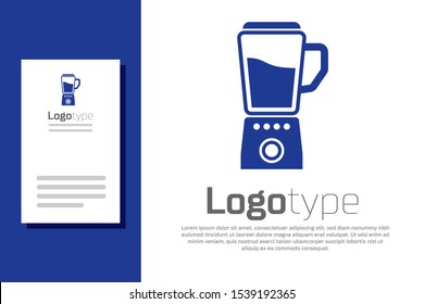 Blue Blender icon isolated on white background. Kitchen electric stationary blender with bowl. Cooking smoothies, cocktail or juice. Logo design template element. Vector Illustration