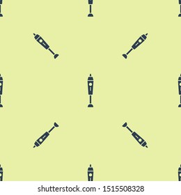 Blue Blender icon isolated seamless pattern on yellow background. Kitchen electric stationary blender with bowl. Cooking smoothies, cocktail or juice.  Vector Illustration