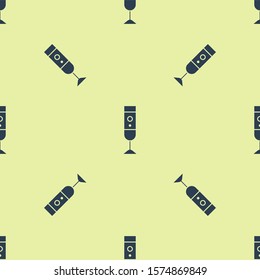 Blue Blender icon isolated seamless pattern on yellow background. Kitchen electric stationary blender with bowl. Cooking smoothies, cocktail or juice.  Vector Illustration