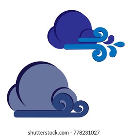 Blue blizzard icon isolated on white background. Weather forecast symbol with blow and clouds in flat style.