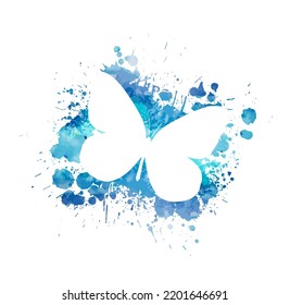 Blue blob and butterfly. Vector illustration. Abstract grunge decoration. Vector illustration.