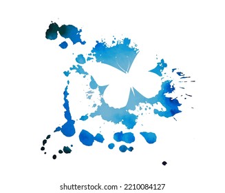 Blue blob and butterfly. Vector illustration. Abstract grunge decoration. Vector illustration.
