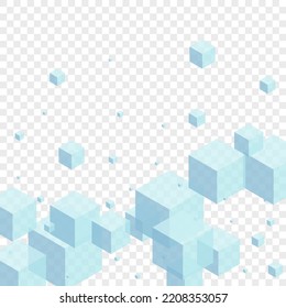 Blue Block Background Transparent Vector. Cubic 3d Illustration. Gray Geometric Symbol Template. Structure Card. Monochrome Flow Cube.