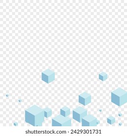 Blue Block Background Transparent Vector. Cube Template Design. Grey Square Element Illustration. Science Texture. Monochrome Abstract Geometric.
