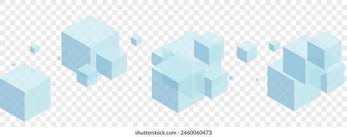Blue Block Background Transparent Vector. Polygon Empty Texture. Grey Cubic Perspective Illustration. Element Card. Monochrome Structure Cube.