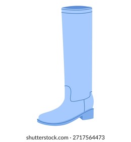 Azul bloco calcanhar joelho-alto bota mulheres par liso. Eixo alto com salto grosso para cidade, guarda-roupa sazonal. Ilustração técnica da moda CAD mockup vetor liso homens unisex estilo glamouroso isolado