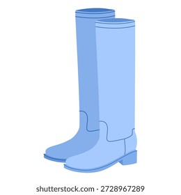 Azul bloco calcanhar joelho-alto bota mulheres par liso. Eixo alto com salto grosso para brunch, passeio, estação quente. ilustração de moda técnica CAD mockup refinado vetor homens unisex estilo moderno isolado.