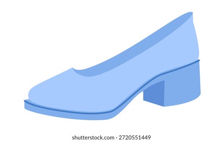 Zapato de tacón de tacón azul para mujer plano. Zapato cerrado del vestido del dedo del pie para la oficina, presentación, mirada del día, armario de la cápsula. Ilustración técnica de la moda, maqueta del CAD, estilo aislado unisex de los hombres del Vector liso.