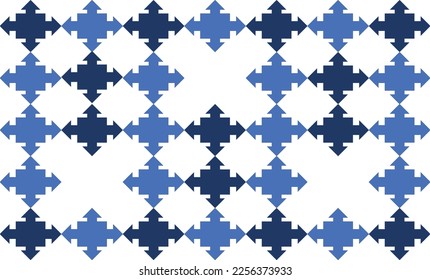 blue block repeat pattern on white background, replete image, design for fabric printing, cross sign