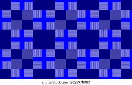 Blue block, squares, rectangle with white strip repeat seamless chain style, design for fabric printing or wallpaper, grid