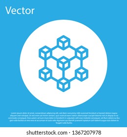 Blue Blockchain technology icon isolated on blue background. Cryptocurrency data sign. Abstract geometric block chain network technology business. White circle button. Flat design. Vector Illustration