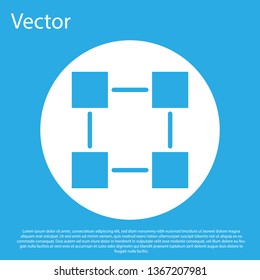 Blue Blockchain technology icon isolated on blue background. Cryptocurrency data sign. Abstract geometric block chain network technology business. White circle button. Flat design. Vector Illustration