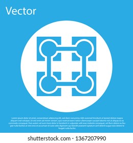 Blue Blockchain technology icon isolated on blue background. Cryptocurrency data sign. Abstract geometric block chain network technology business. White circle button. Flat design. Vector Illustration