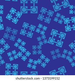 Blue Blockchain technology icon isolated seamless pattern on blue background. Cryptocurrency data sign. Abstract geometric block chain network technology business. Vector Illustration