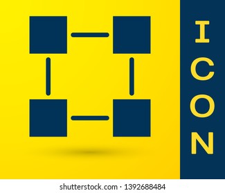 Blue Blockchain technology icon isolated on yellow background. Cryptocurrency data sign. Abstract geometric block chain network technology business. Vector Illustration