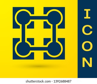 Blue Blockchain technology icon isolated on yellow background. Cryptocurrency data sign. Abstract geometric block chain network technology business. Vector Illustration