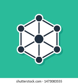 Blue Blockchain technology icon isolated on green background. Cryptocurrency data. Abstract geometric block chain network technology business.  Vector Illustration